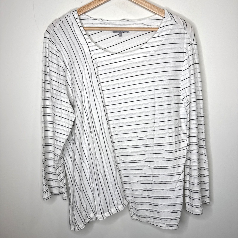 Habitat Clothes Shirt Top Womens L White Stripe‎ Coastal Lagenlook Asymmetrical